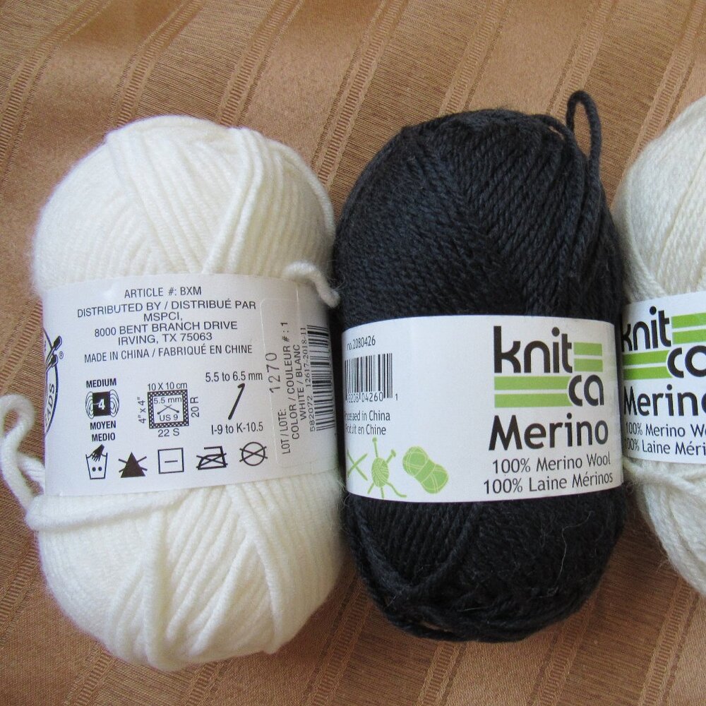 2 balls merino wool yarn, black & white & 1 ball white cotton blend yarn. - Picture 4 of 4
